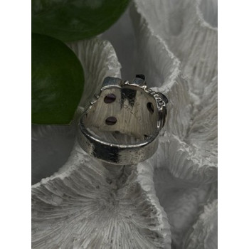 Unique Design Vintage 925 Sterling Silver Amethyst & Onyx & Peridot Ring Size 7