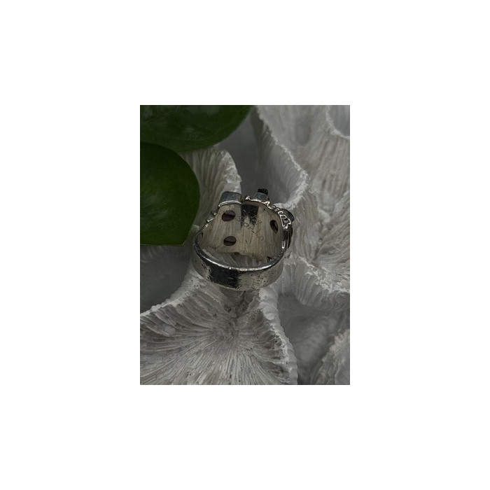 Unique Design Vintage 925 Sterling Silver Amethyst & Onyx & Peridot Ring Size 7