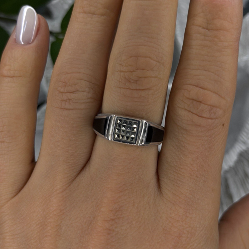 Vintage 925 Sterling Silver Black Onyx & Marcasite Ring Size 8.5