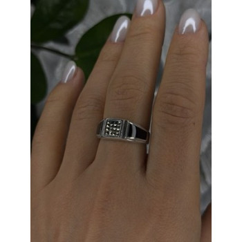 Vintage 925 Sterling Silver Black Onyx & Marcasite Ring Size 8.5