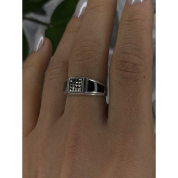 Vintage 925 Sterling Silver Black Onyx & Marcasite Ring Size 8.5