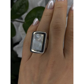 Elegant 925 Sterling Silver White Abalone Mother of Pearl Ring Size 7