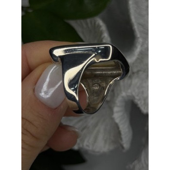 Elegant 925 Sterling Silver White Abalone Mother of Pearl Ring Size 7