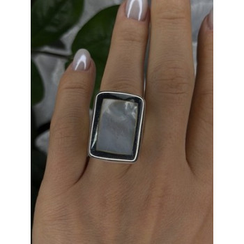 Elegant 925 Sterling Silver White Abalone Mother of Pearl Ring Size 7