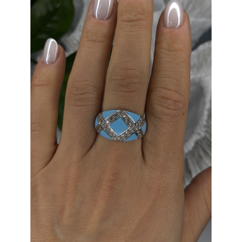 925 Sterling Silver Blue Turquoise & White Colorless Beryl Ring Size 9