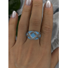 925 Sterling Silver Blue Turquoise & White Colorless Beryl Ring Size 9