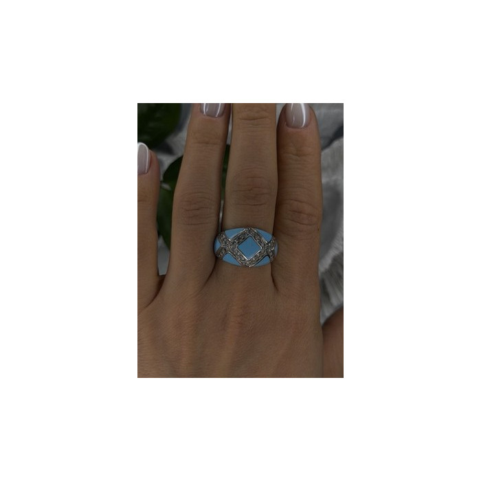 925 Sterling Silver Blue Turquoise & White Colorless Beryl Ring Size 9