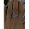 925 Sterling Silver Blue Turquoise & White Colorless Beryl Ring Size 9