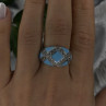 925 Sterling Silver Blue Turquoise & White Colorless Beryl Ring Size 9