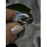 925 Sterling Silver Blue Turquoise & White Colorless Beryl Ring Size 9