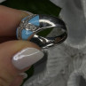 925 Sterling Silver Blue Turquoise & White Colorless Beryl Ring Size 9
