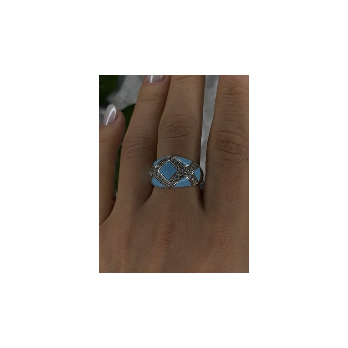 925 Sterling Silver Blue Turquoise & White Colorless Beryl Ring Size 9