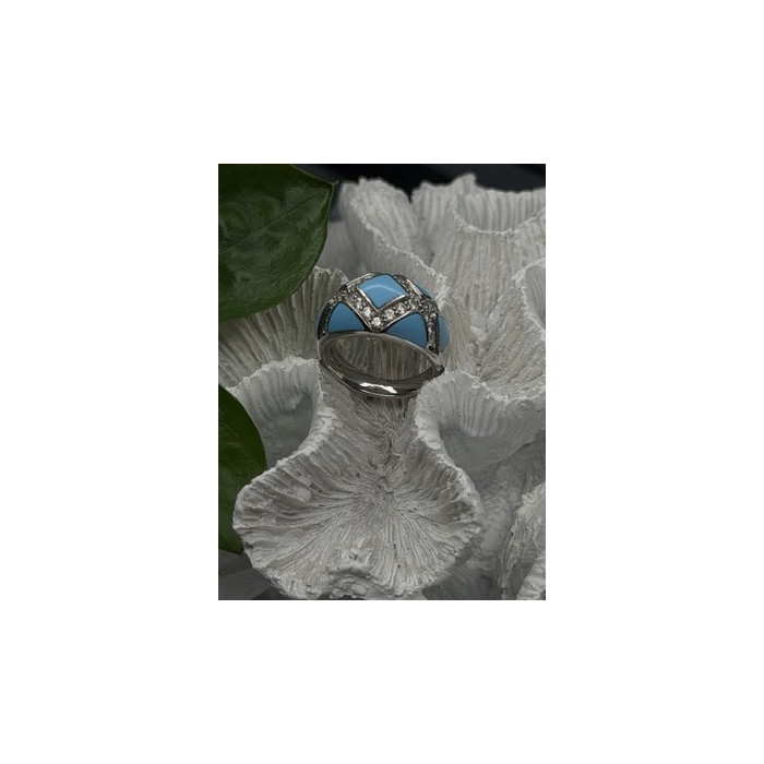 925 Sterling Silver Blue Turquoise & White Colorless Beryl Ring Size 9