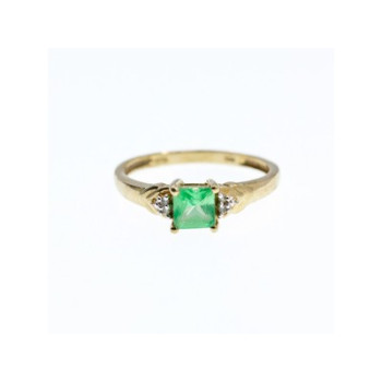 10K YELLOW GOLD TSAVORITE & DIAMONDS RING SIZE 6.25