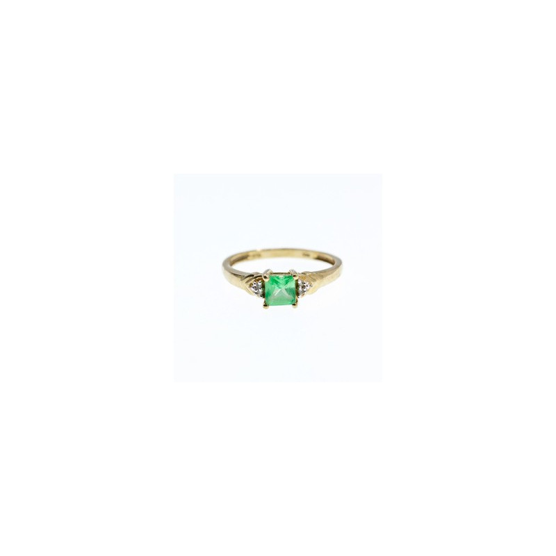 10K YELLOW GOLD TSAVORITE & DIAMONDS RING SIZE 6.25