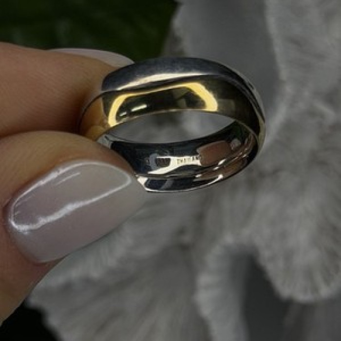 925 Sterling Silver & Yellow Gold Plated Ring Size 7