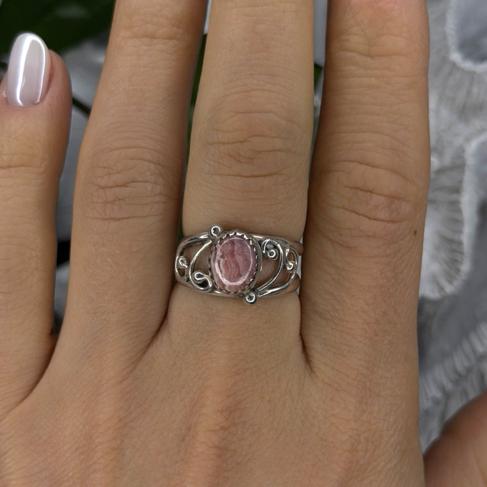 925 Sterling Silver Pink Rhodochrosite Ring Size 8