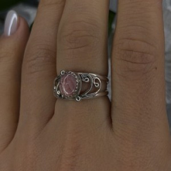 925 Sterling Silver Pink Rhodochrosite Ring Size 8