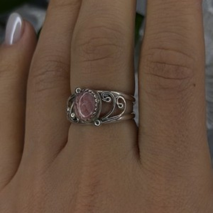 925 Sterling Silver Pink Rhodochrosite Ring Size 8