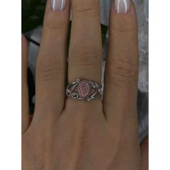 925 Sterling Silver Pink Rhodochrosite Ring Size 8