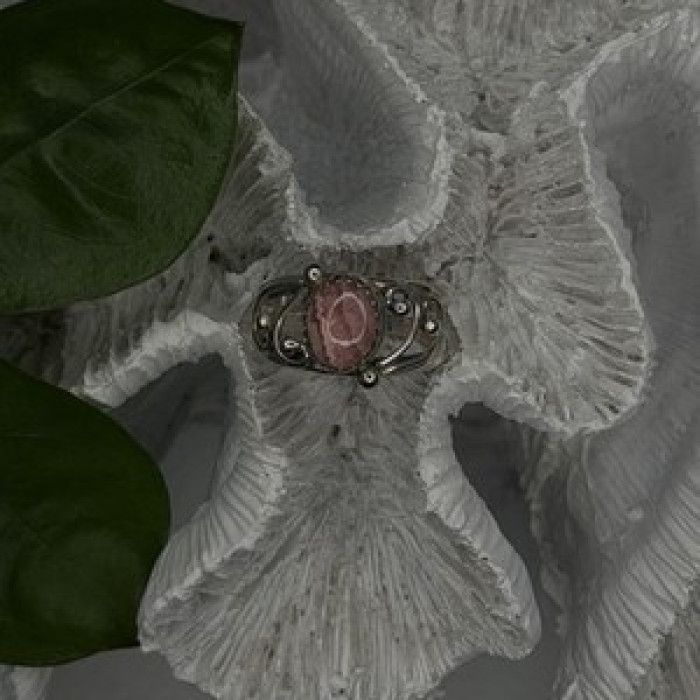 925 Sterling Silver Pink Rhodochrosite Ring Size 8