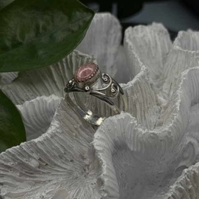 925 Sterling Silver Pink Rhodochrosite Ring Size 8