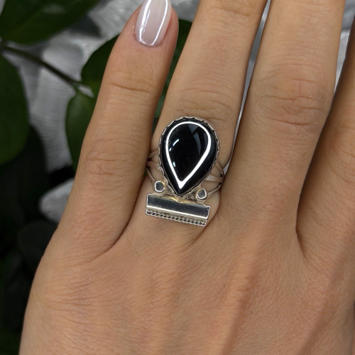 Vintage 925 Sterling Silver Hematite Ring Size 6.5
