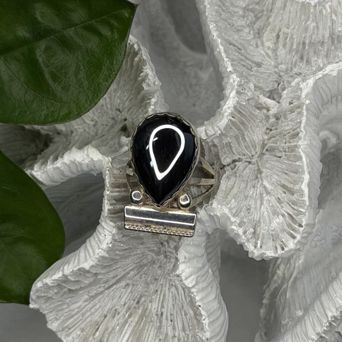 Vintage 925 Sterling Silver Hematite Ring Size 6.5
