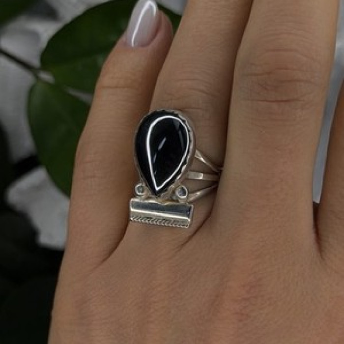 Vintage 925 Sterling Silver Hematite Ring Size 6.5
