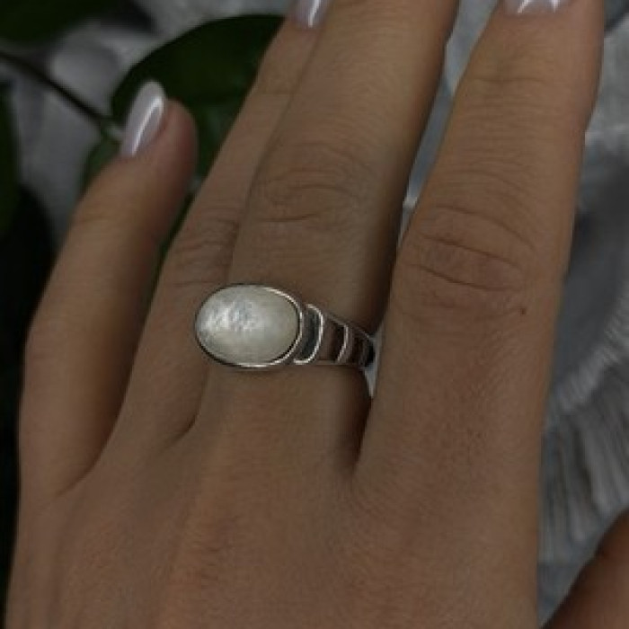 925 Sterling Silver White Abalone Mother of Pearl Ring Size 7