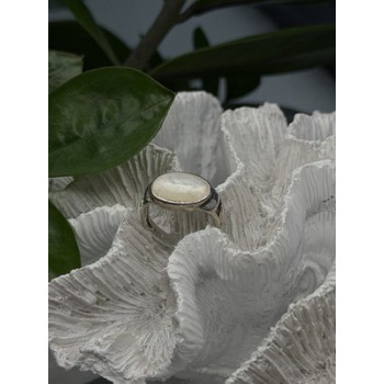 925 Sterling Silver White Abalone Mother of Pearl Ring Size 7