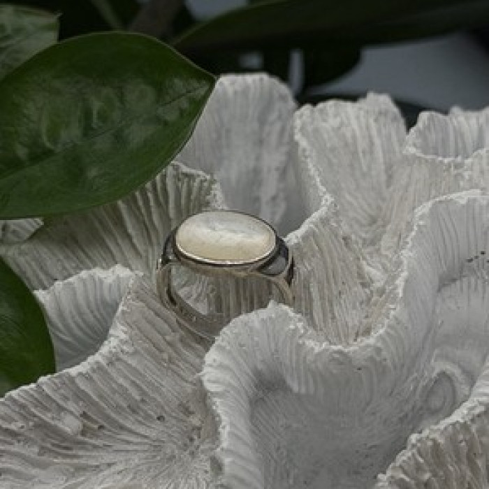 925 Sterling Silver White Abalone Mother of Pearl Ring Size 7