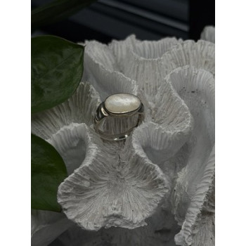 925 Sterling Silver White Abalone Mother of Pearl Ring Size 7