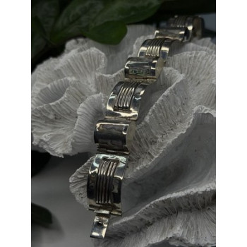 Vintage 925 Sterling Silver Abalone Mother of Pearl Bracelet Length 7