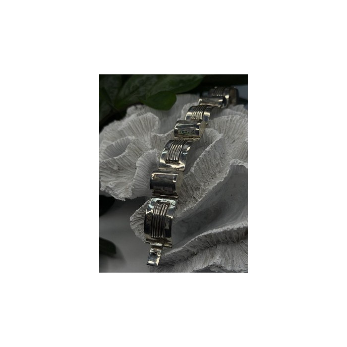 Vintage 925 Sterling Silver Abalone Mother of Pearl Bracelet Length 7