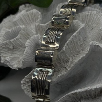 Vintage 925 Sterling Silver Abalone Mother of Pearl Bracelet Length 7