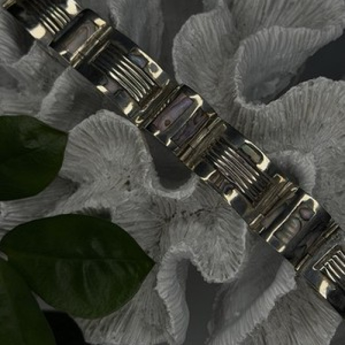 Vintage 925 Sterling Silver Abalone Mother of Pearl Bracelet Length 7
