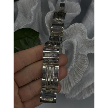 Vintage 925 Sterling Silver Abalone Mother of Pearl Bracelet Length 7