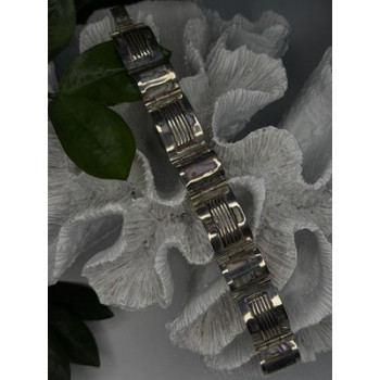 Vintage 925 Sterling Silver Abalone Mother of Pearl Bracelet Length 7