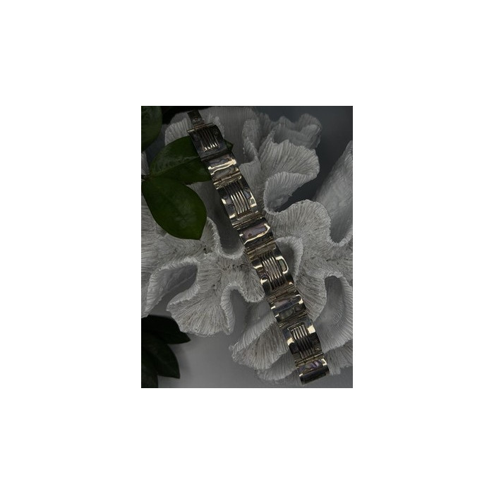 Vintage 925 Sterling Silver Abalone Mother of Pearl Bracelet Length 7