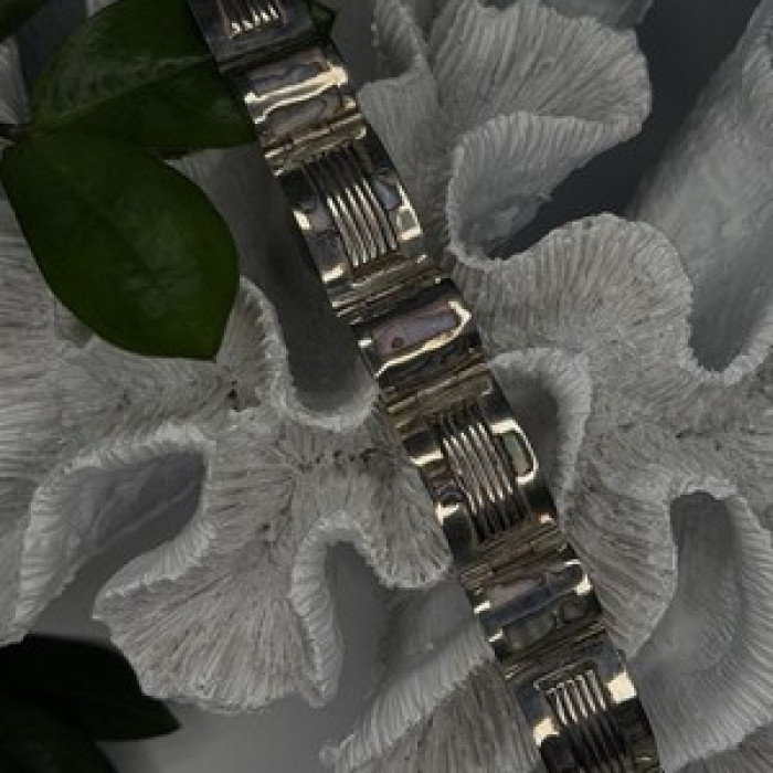 Vintage 925 Sterling Silver Abalone Mother of Pearl Bracelet Length 7