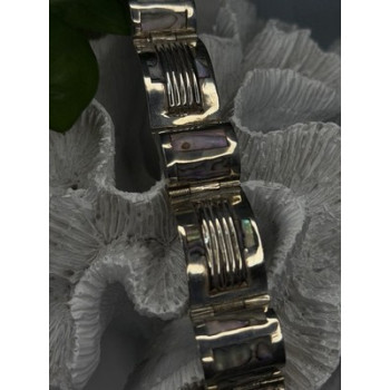 Vintage 925 Sterling Silver Abalone Mother of Pearl Bracelet Length 7