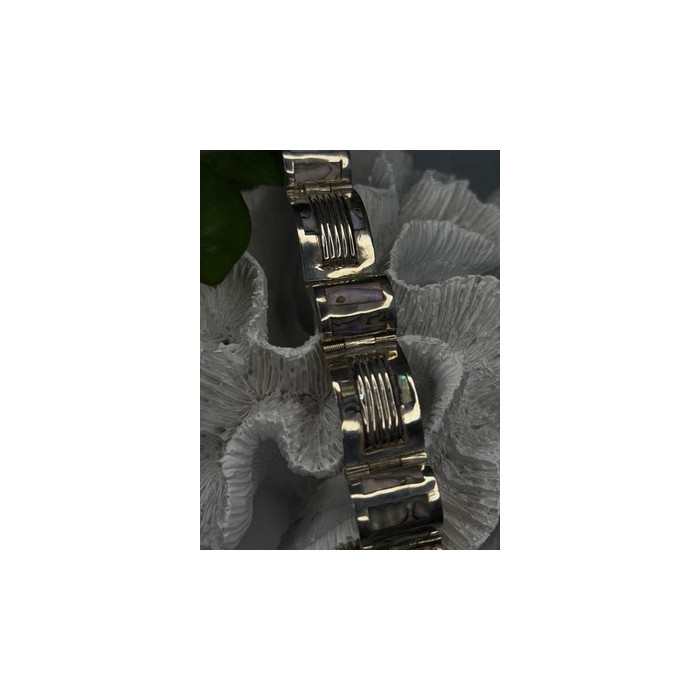 Vintage 925 Sterling Silver Abalone Mother of Pearl Bracelet Length 7