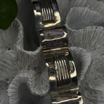 Vintage 925 Sterling Silver Abalone Mother of Pearl Bracelet Length 7