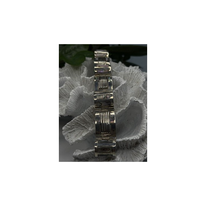 Vintage 925 Sterling Silver Abalone Mother of Pearl Bracelet Length 7