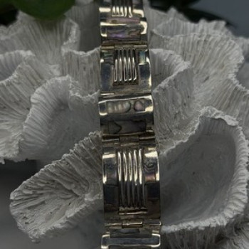 Vintage 925 Sterling Silver Abalone Mother of Pearl Bracelet Length 7