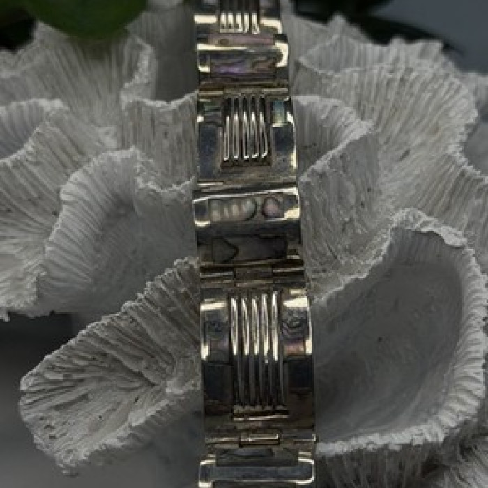 Vintage 925 Sterling Silver Abalone Mother of Pearl Bracelet Length 7