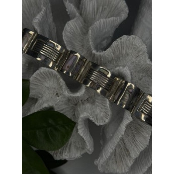 Vintage 925 Sterling Silver Abalone Mother of Pearl Bracelet Length 7