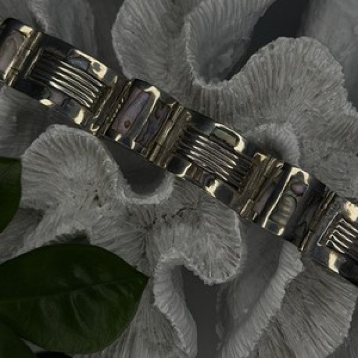 Vintage 925 Sterling Silver Abalone Mother of Pearl Bracelet Length 7