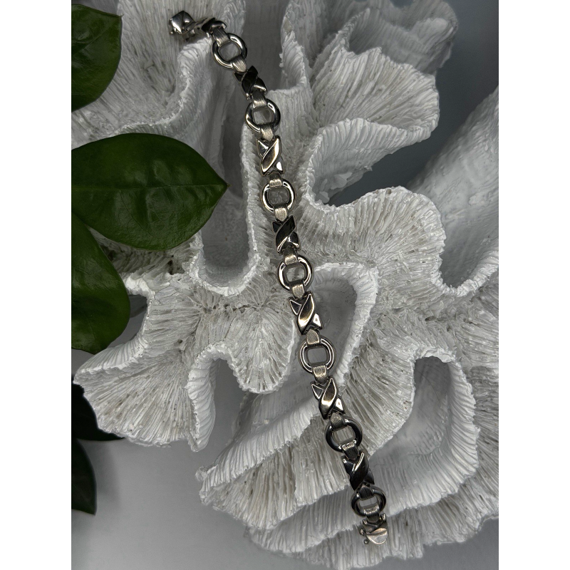 Vintage Design X-shaped & Circular Links 925 Sterling Silver Bracelet 7.5